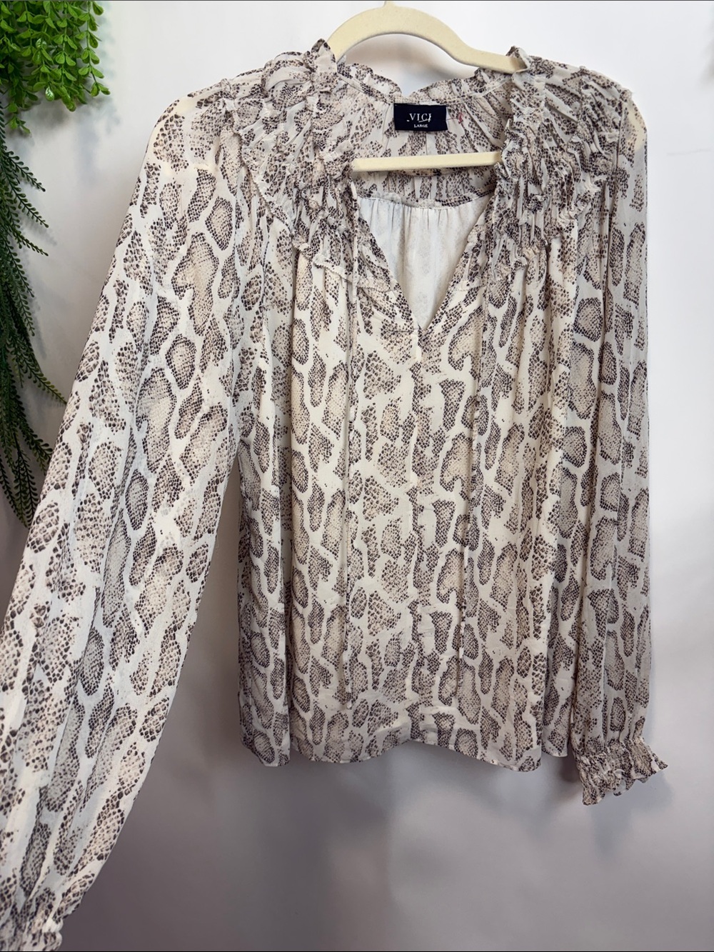 VICI Cream and Brown Snake Print Peasant Blouse